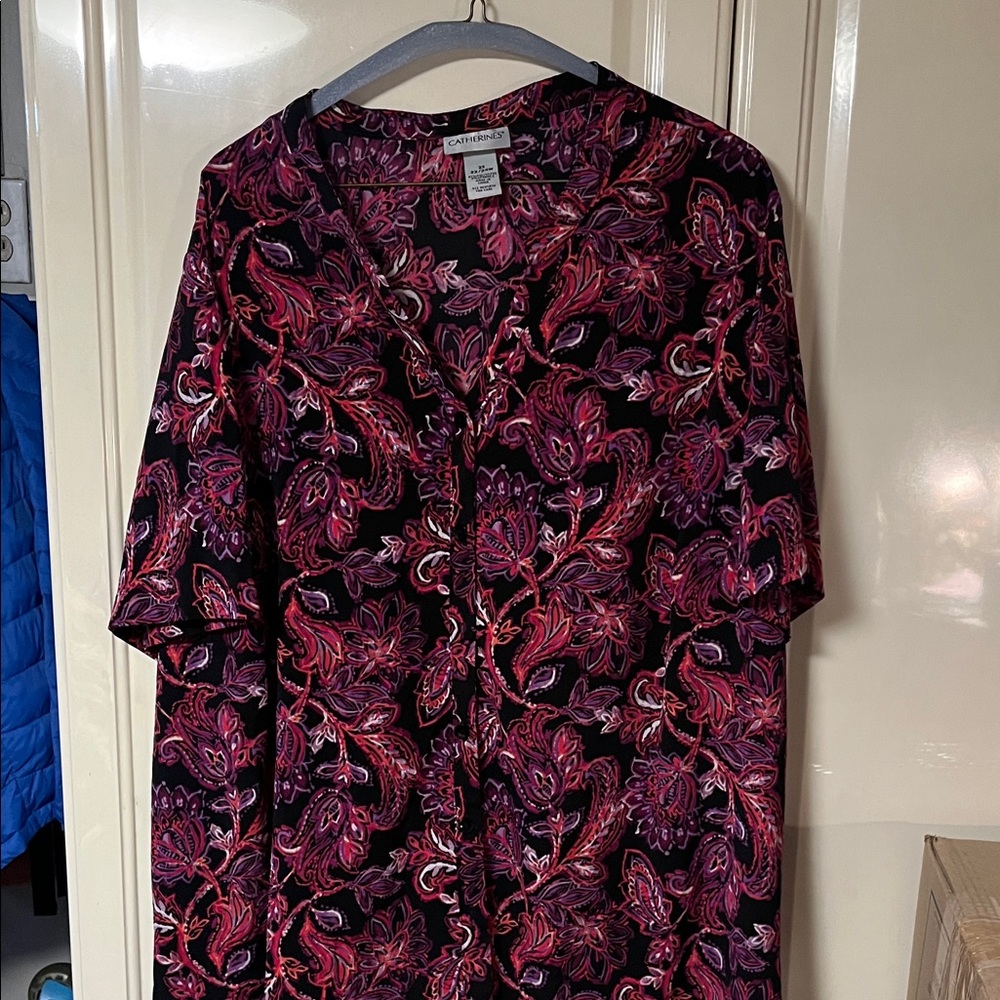 Catherines Black & Pink Paisley Button-Front Shirt